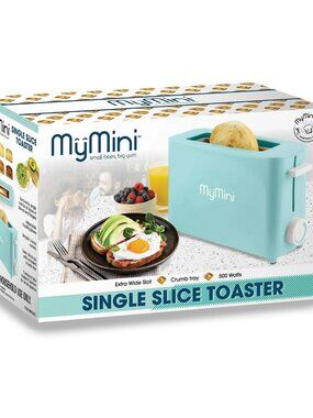 MyMini Single Slice Toaster – Aqua | Compact Single Slot, 500W, Retro Style